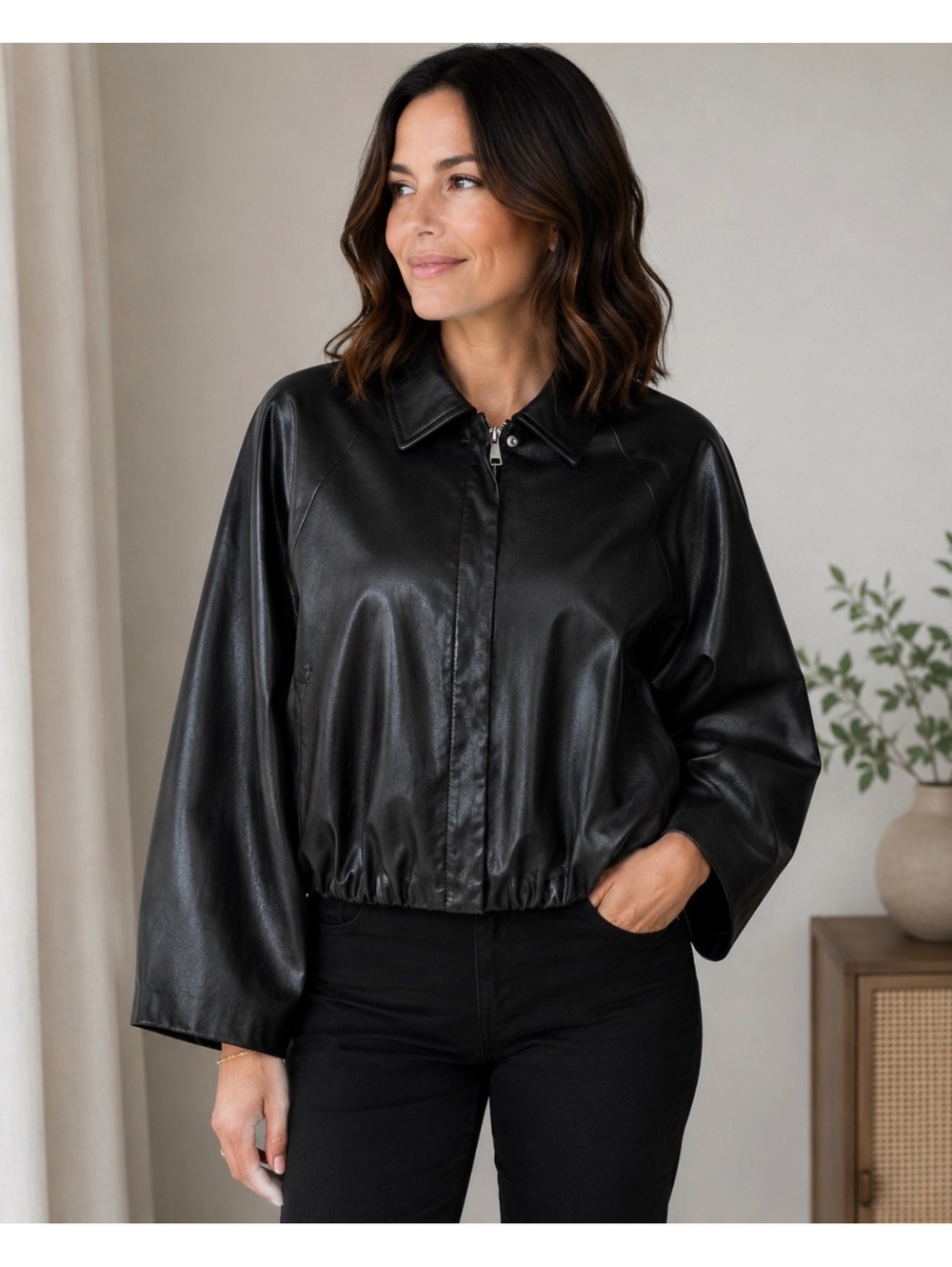Rebecca Minkoff Faux Leather Bomber Jacket Black Size L NWT